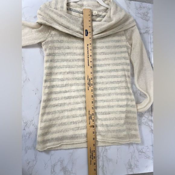 Anthropologie Moth Ivory Striped Layered Cowl Neck Sweater - Picture 4 of 10
